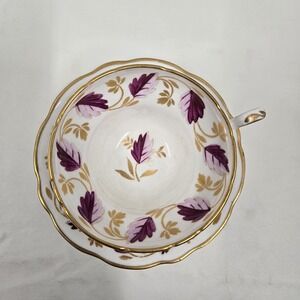 Foley English Bone China Teacup & Saucer Set Purple Gold Leaves Vintage V2390